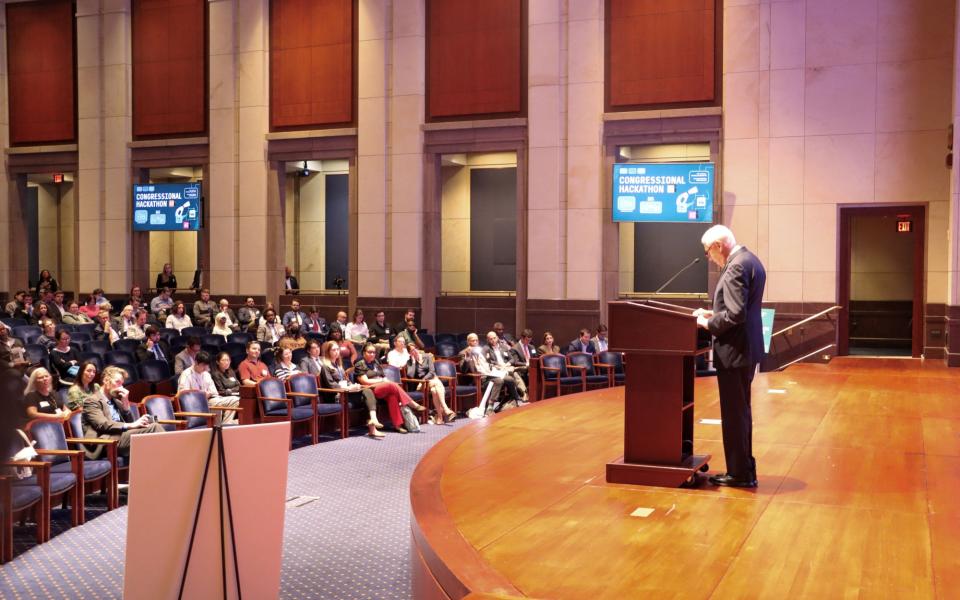 Congressman Hoyer speaking at 6th Annual Hackathon