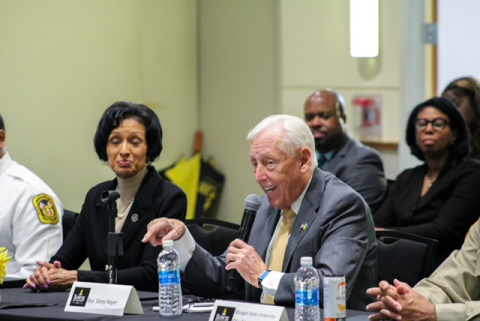 Congressman Steny H. Hoyer with leadership from Bowie State University (BSU) and the United States Bomb Technician Association (USBTA)