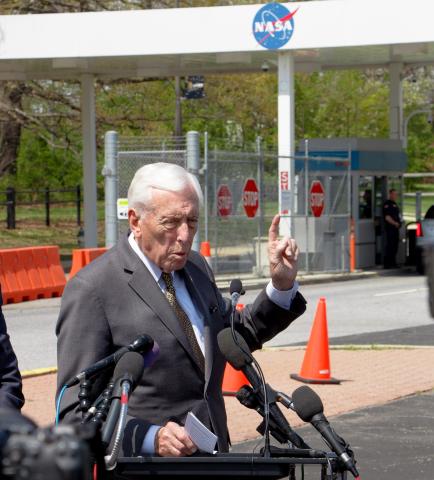 Congressman Steny H. Hoyer (MD-05) speaking at a press conference outside of the NASA Goddard Space Flight Center.